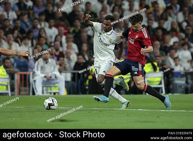 Madrid Spain; 02.10.2022.- Real Madrid player Rodrygo Real Madrid vs Osasuna Spanish La Liga soccer match on matchday 07 held at the Santiago Bernabeu Stadium...
