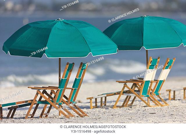 Beach furniture on a sunny day at Fort Myers Beach, Florida, USA