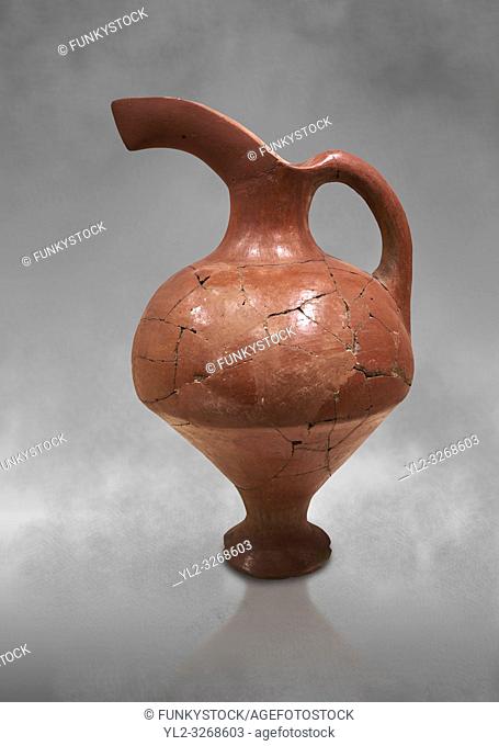 Hittite terra cotta red glazed beak spout pitcher . Hittite Period, 1600 - 1200 BC. Çorum Archaeological Museum, Corum, Turkey