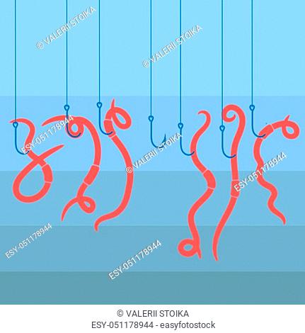Animal Earth Red Worms for Fishing Isolated on Blue Background