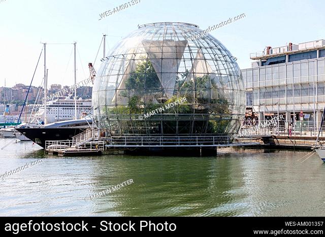 Italy, Genoa, Glass sphere La Biosfera at Porto Antico