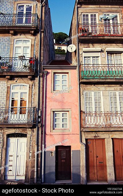 The facades of the historic buildings of Ribeira quarter, Porto