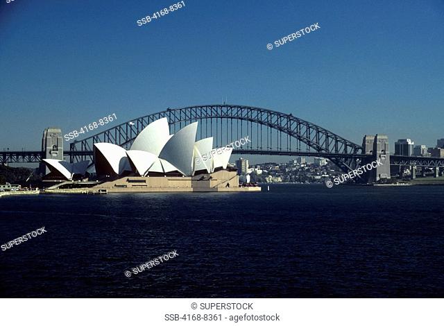 Australia, Sydney, Opera House With Harbor Bridge, View From Royal Botanical Gardens