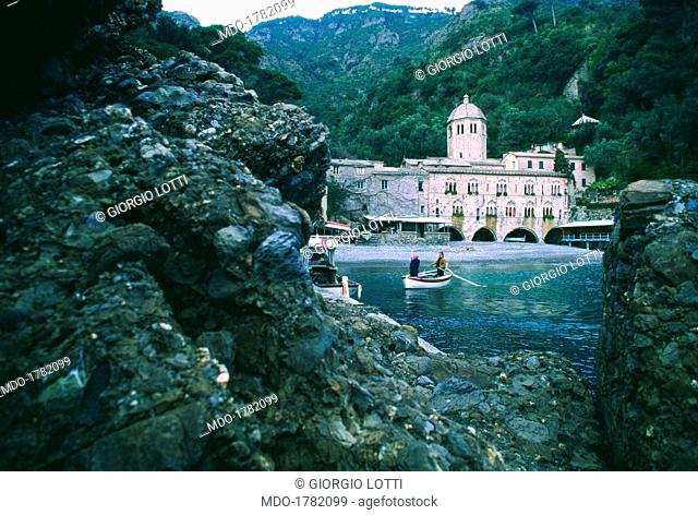 Picturesque glimpse of the San Fruttuoso Bay, heritage of the Parco Naturale Regionale of Portofino; the bay hosts an abbey, built up in 1000