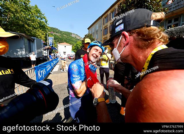 Canadian Hugo Houle of Israel-Premier Tech celebrates after winning stage sixteen of the Tour de France cycling race, from Carcassonne to Foix (179km), France