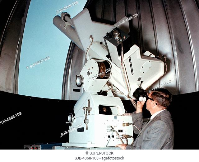 The solar optical telescope, housed at NASA/JSC Building 270, is a 6' refractor type with an effective aperture of 5'. It is equipped with an hydrogen alpha...
