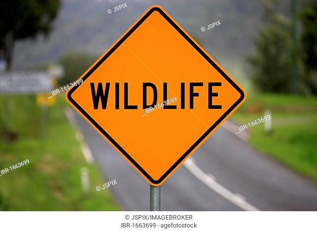 Wildlife, animals crossing road, warning sign, traffic sign, Australia