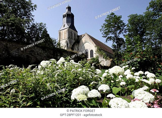 LOW ANGLE SHOT OF THE THIRON-GARDAIS ABBEY AND GARDENS, EURE-ET-LOIR 28, FRANCE