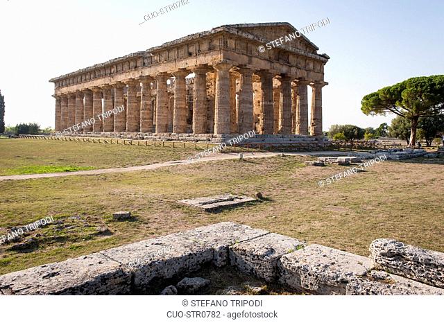 Temple of Hera, Paestum archaeological area, UNESCO; World Heritage Site, province of Salerno, Campania, Italy, Europe