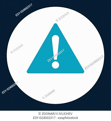Warning flat blue and white colors round button