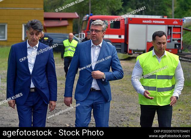 (L-R) General director of the Railway Administration Jiri Svoboda, transport Minister Karel Havlicek and governor of the Karlovy Vary region Petr Kubis attend...