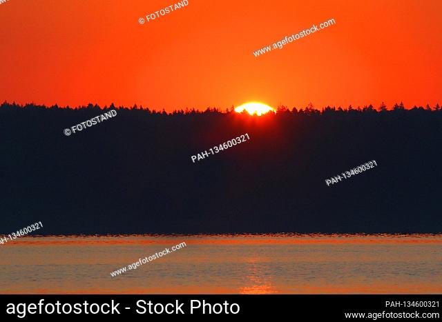 District Starnberg, Germany August 08, 2020: Impressions Starnberger See - 2020 sunrise in Tutzing am Starnberger See, District Starnberg