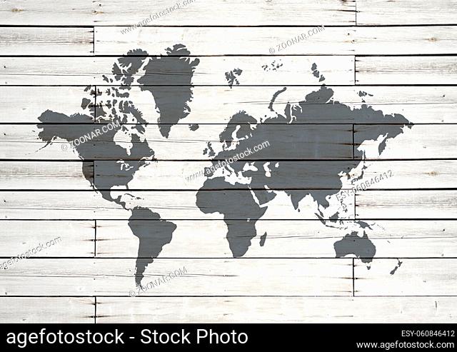 World map isolated on white wooden wall background