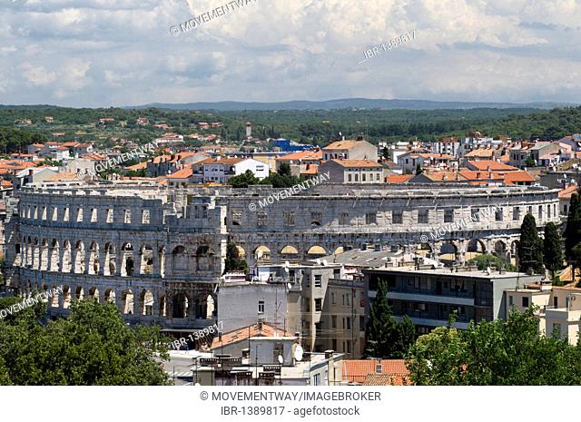 Cityscape with amphitheater, Pula, Istria, Croatia, Europe