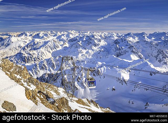 Views from the observation deck of the Pic du Midi de Bigorre in winter (Midi-Pyrénées, Occitanie, France, Pyrenees)