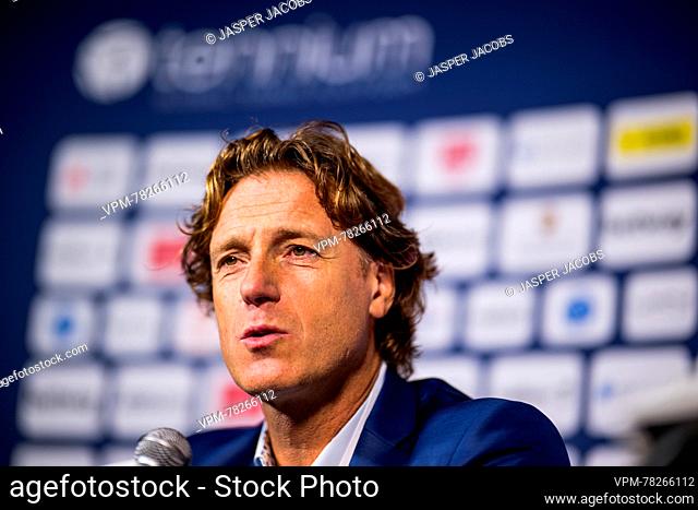 European Open tournament director Dick Norman talks to the press ahead of the final day of the European Open Tennis ATP tournament, in Antwerp