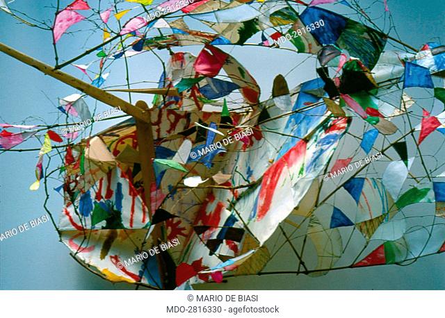 Making Culture, by Yoshio Kitayama, 1982, 20th Century, bamboo, wood, paper, tissue, copper, leather, 155 x 400 cm. Italy, Veneto, Venice, Venice Biennale