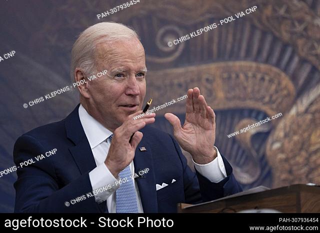 United States President Joe Biden makes remarks on the economy and meets with CEOs to receive an update on economic conditions, at the White House in Washington