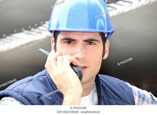 Builder on walkie talkie