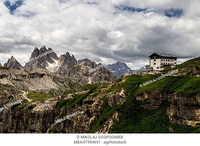 Europe, Italy, Alps, Dolomites, Mountains, Belluno, Sexten Dolomites, Rifugio Auronzo, Tre Cime