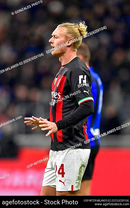 Milano, Italy. 05th, February 2023. Simon Kjaer (24) of AC Milan seen during the Serie A match between Inter and AC Milan at Giuseppe Meazza in Milano