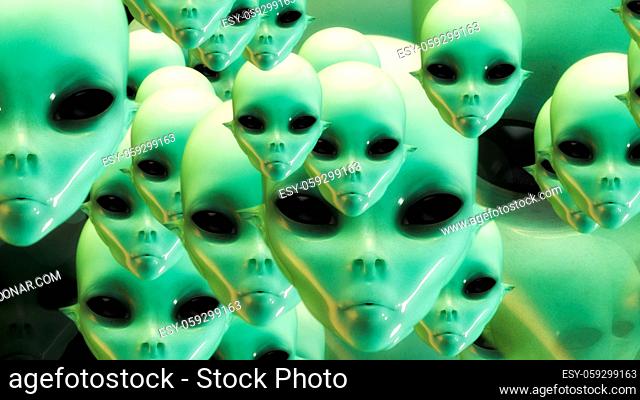 Artistic 3D illustration of alien faces