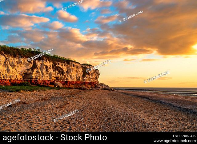 Evening light and clouds over the Hunstanton Cliffs in Norfolk, England, UK