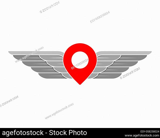 Pin location with silver wings spread