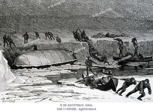 Discovery of the remains of Adolphus Greely's (1844-1935) expedition, engraving from August 29, 1884. Arctic, 19th century