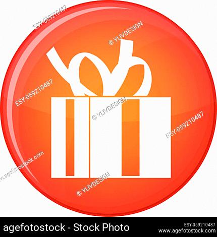Gift box with ribbon icon in red circle isolated on white background vector illustration
