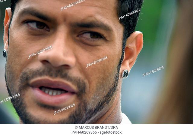 Brazilian national player and player of FC Zenit St. Petersburg, Hulk, talks to media representatives on the training grounds in St