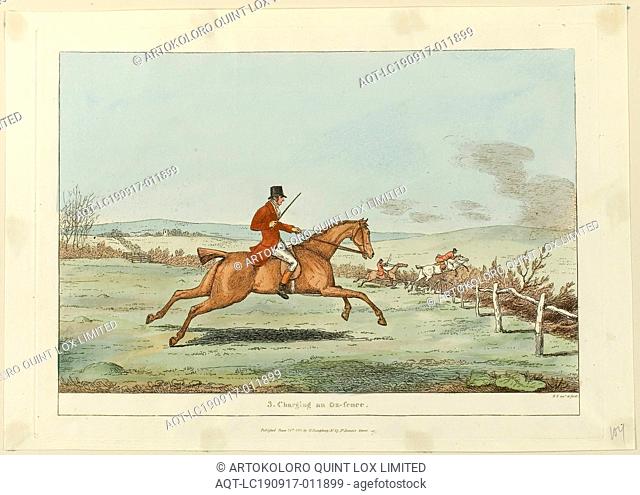Charging an Ox-fence, plate three from Indispensable Accomplishments, published June 24, 1811, Sir Robert Frankland (English, 1784-1849)