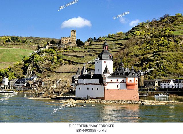 Castle Pfalzgrafenstein with Castle Gutenfels, Kaub, Upper Middle Rhine Valley, Rhineland-Palatinate, Germany