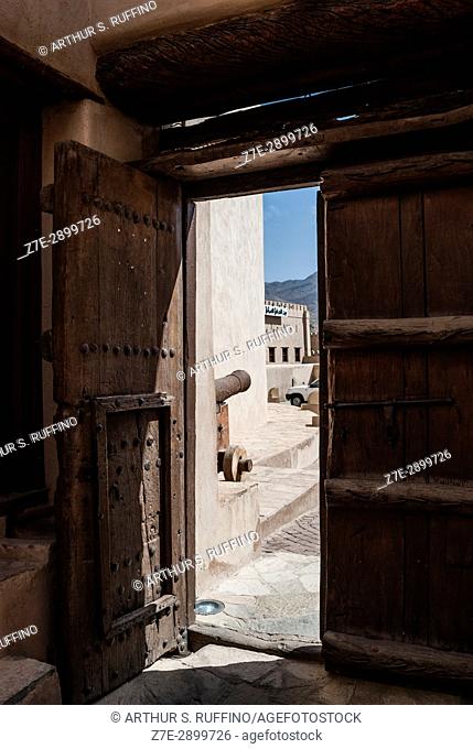 Entrance door to the Nizwa Fort, Nizwa, Ad Dakhiliyah Governorate, Oman