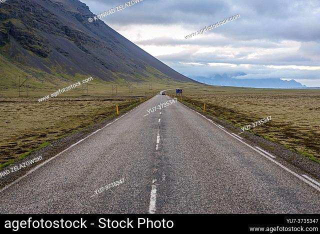 View from Route 1 behind Almannaskard Tunnel near Hofn town in Iceland