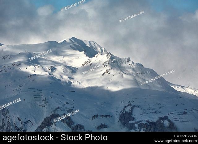 Snowy mountains in winter weather