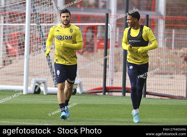 La Turbie, France - March 19, 2022: AS Monaco Training Session with german Striker Kevin Volland and german Ismail Jakobs before the Match vs