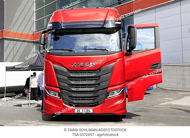 Alaharma, Finland. August 9, 2019. Iveco presents new Iveco S-Way 480 heavy truck first time in Finland on Power Truck Show 2019