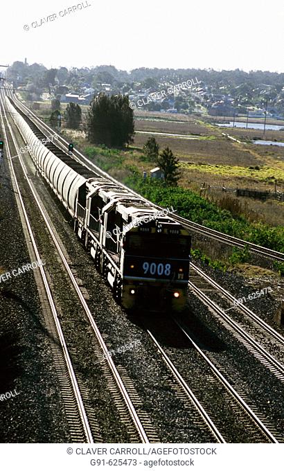 Transportation, loaded coal train. Energy, fossil fuel, greenhouse gases, global warming