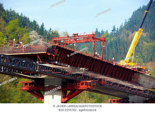 Bridge construction. Highway. Near Antzuola. Gipuzkoa. Basque Country. Spain