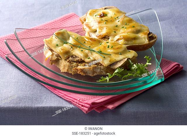 Raclette cheese toasted open sandwiches