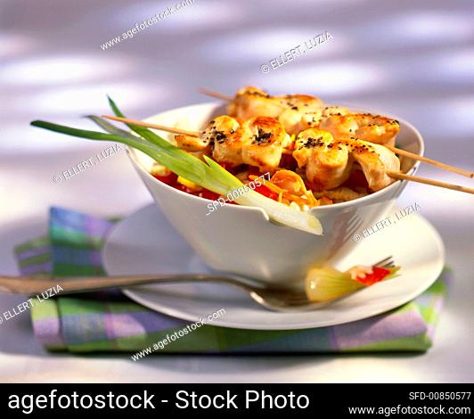 Chicken satay and nasi goreng