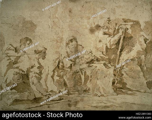 Adoration of the Shepherds (recto); Three Sketches: Buildings by Canal with.., (verso), c.1770. Creator: Francesco Guardi