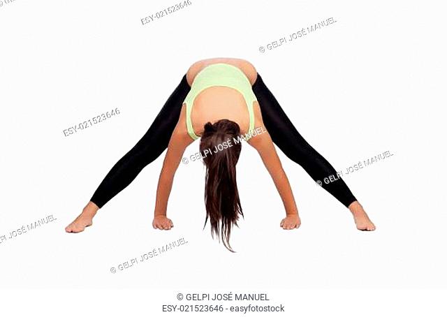Pretty woman doing stretching into her workout