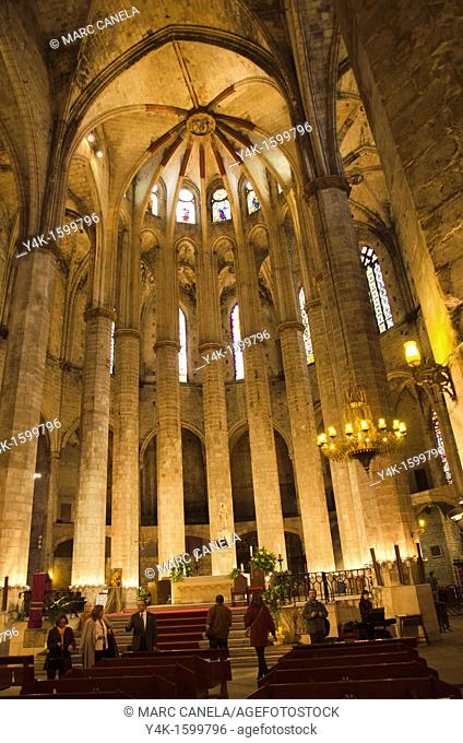 Interior of Santa Maria del Mar church, Barcelona, Catalonia, Spain