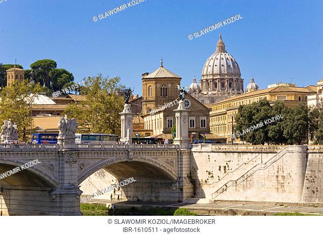 Tiber River with St. Peter's Basilica, Rome, Italy, Europe