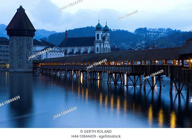 Switzerland, Europe, Lucerne city, Chapel bridge, Covered bridge, Landmark, Architecture, Bridge, Lake Lucerne, river