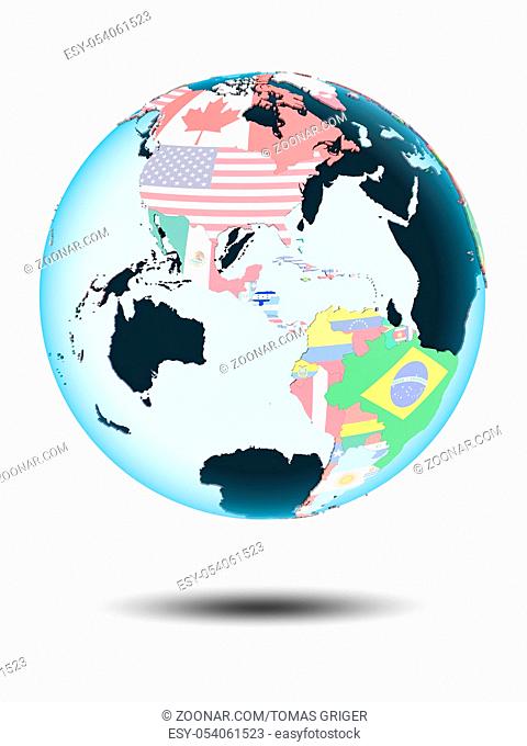 Honduras on political globe with shadow isolated on white background. 3D illustration
