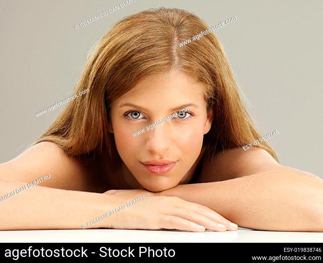 closeup beauty portrait of young woman smiling