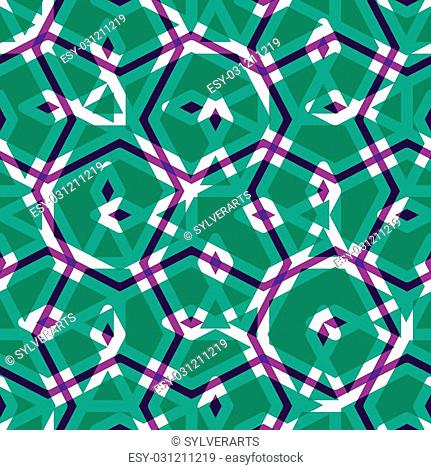 Geometric messy lined seamless pattern, colorful maze vector endless background. Decorative net splicing motif texture. Green decorative backdrop